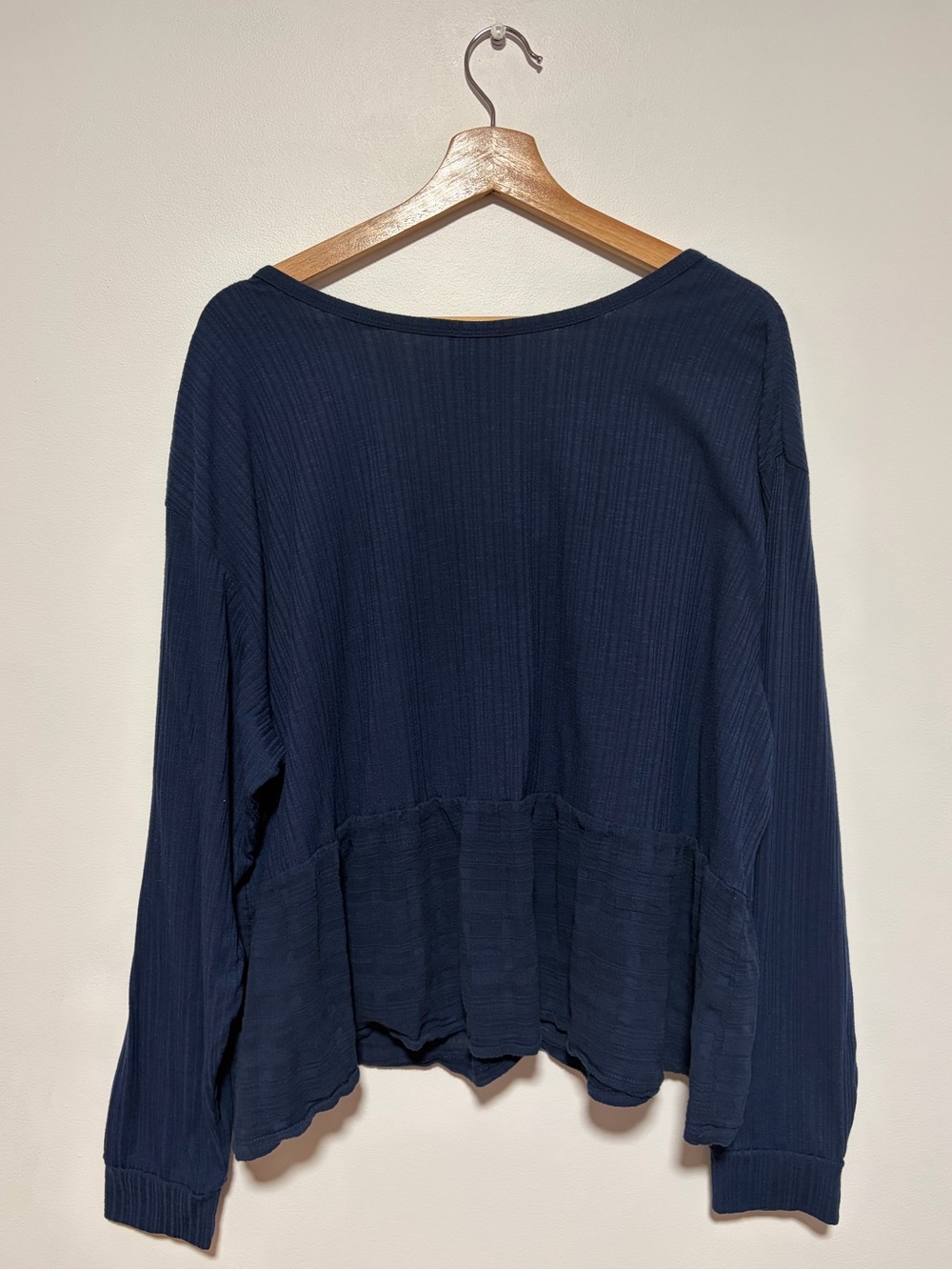 Wrangler Navy Button-Down Peplum Long Sleeve Top - Picture 5 of 5